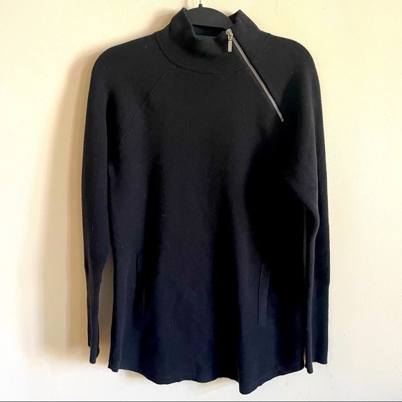 TAHARI Black Zip Neck Mockneck Sweatshirt with Pockets - Picture 1 of 10